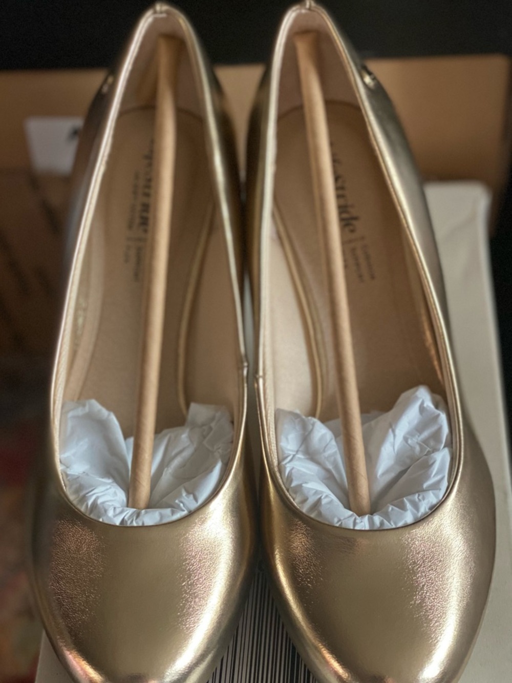 Life Stride Metallic Gold Ballet Flats
